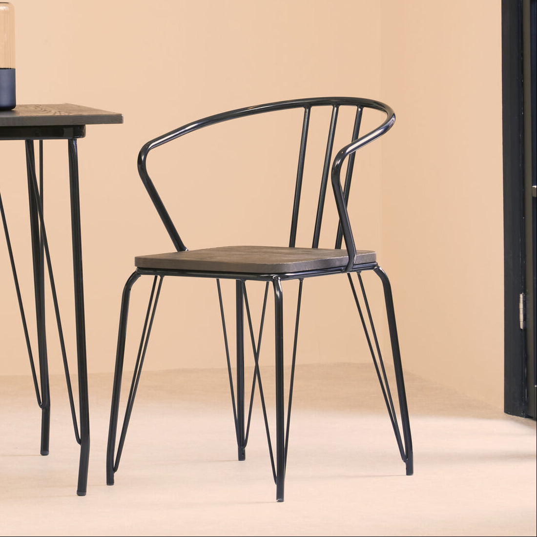 District Black Metal And Elm Wood Armchair