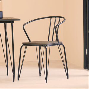 District Black Metal And Elm Wood Armchair