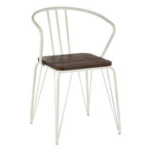 District White Metal And Elm Wood Arm Chair