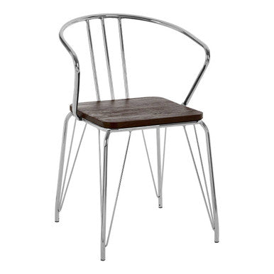 District Chrome Metal And Elm Wood Arm Chair