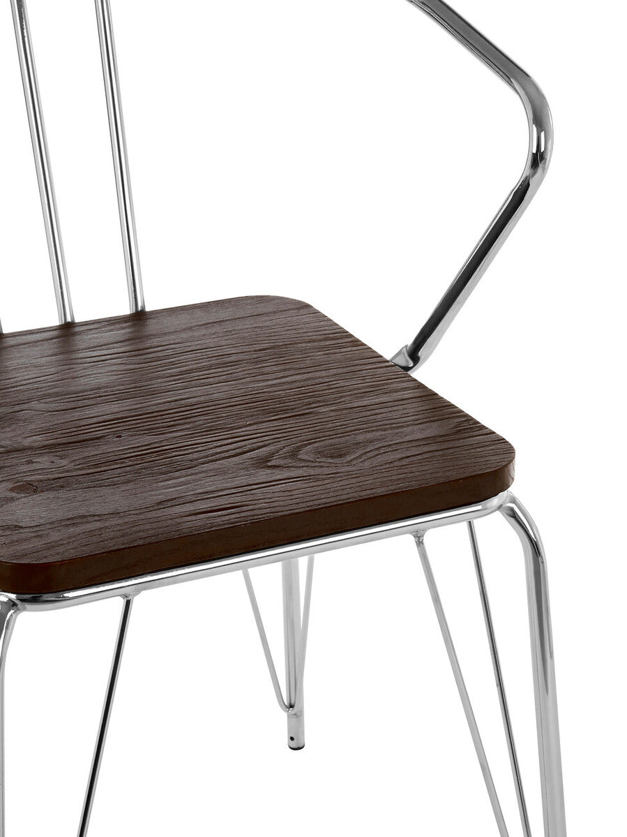 District Chrome Metal And Elm Wood Arm Chair