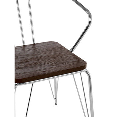 District Chrome Metal And Elm Wood Arm Chair