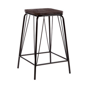 District Black Metal And Elm Wood Stool