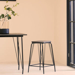 District Black Metal And Elm Wood Stool