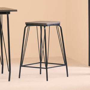 District Wooden Square Stool with Black Finish Frame