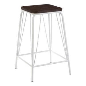 District White Metal And Elm Wood Stool