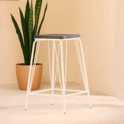 District White Metal And Elm Wood Stool