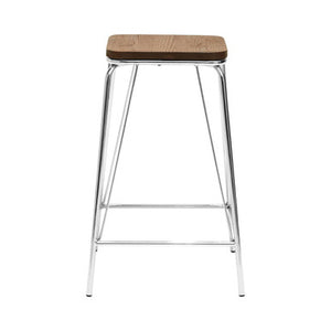 District Chrome Metal Frame And Elm Wood Seat Stool