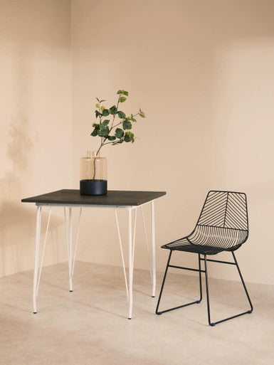 District White Metal And Elm Wood Table