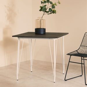 District Dark Elm Wood and White Metal Square Dining Table