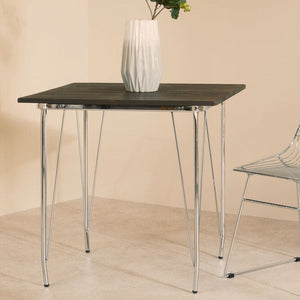 District Wooden Square Dining Table with Chrome Finish Legs