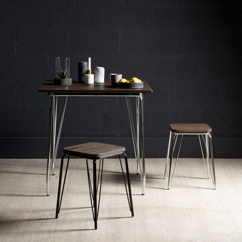 District Chrome Metal And Elm Wood Table