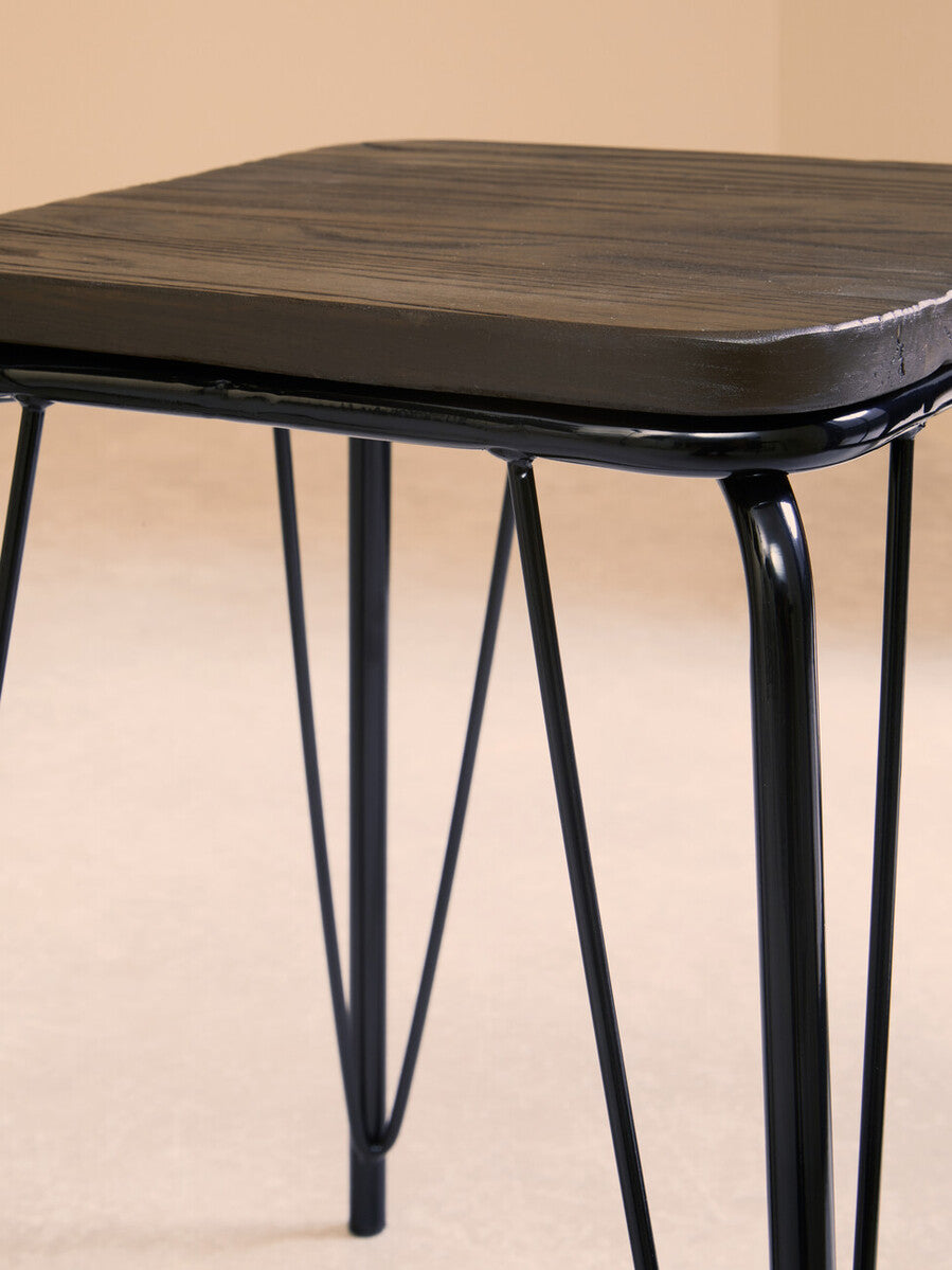 District Black Metal And Elm Small Wood Stool