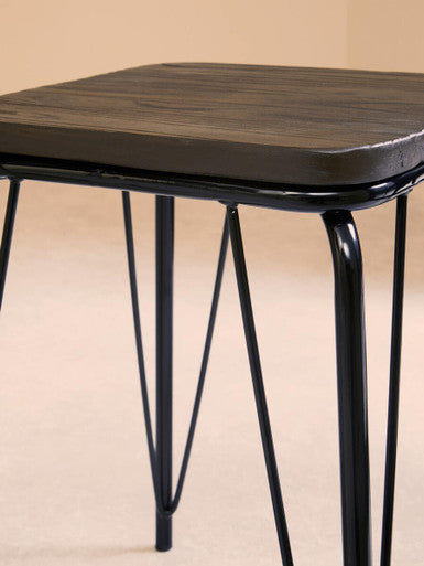 District Black Metal And Elm Small Wood Stool