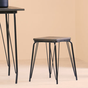 District Black Metal And Elm Small Wood Stool