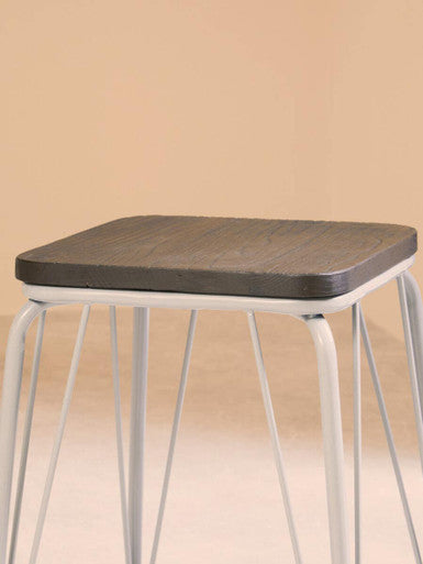 District Grey Metal And Elm Small Wood Stool
