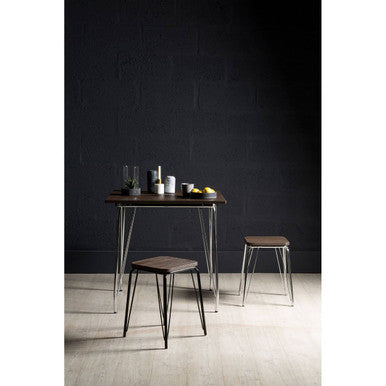 District Chrome Metal And Elm Small Wood Stool
