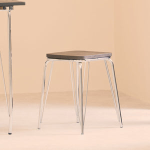 District Wooden Small Stool with Chrome Finish Legs