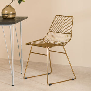 District Gold Finish Metal Wire Chair with Tapered Legs