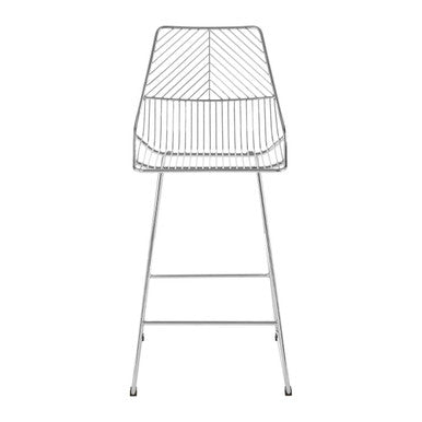Wire bar stool with a geometric pattern on a white background