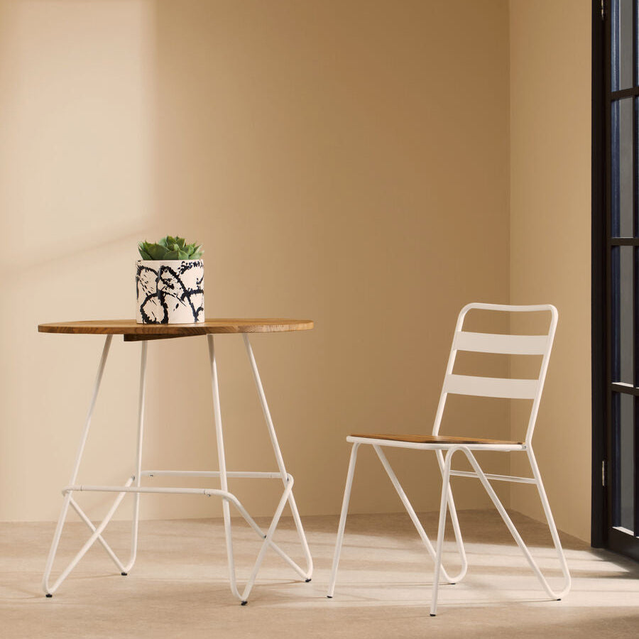 District White Metal And Elm Wood Chair