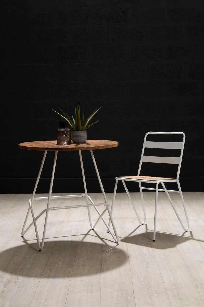 District White Metal And Elm Wood Chair