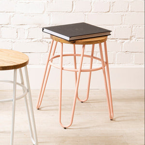 District Elm Wood Stool with White Finish Hairpin Legs