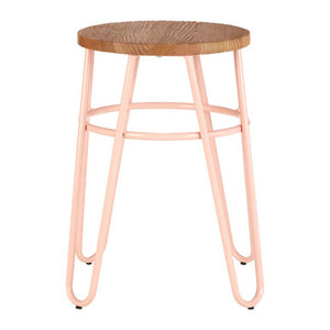 District Pink Metal And Elm Wood Hairpin Stool