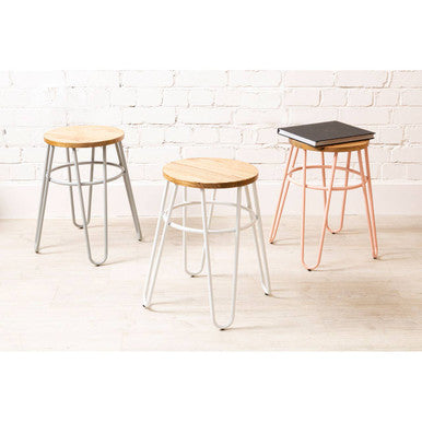 District Pink Metal And Elm Wood Hairpin Stool