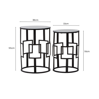 Set of 2 Black Square Metal Frames Nesting Tables with Mirrored Tops, Avantis