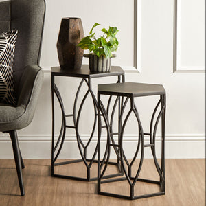 Avantis Set of 2 Black Metal Hexagon Side Tables