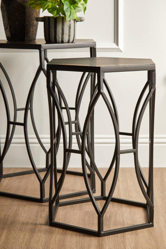 Avantis Set of 2 Black Metal Hexagon Side Tables