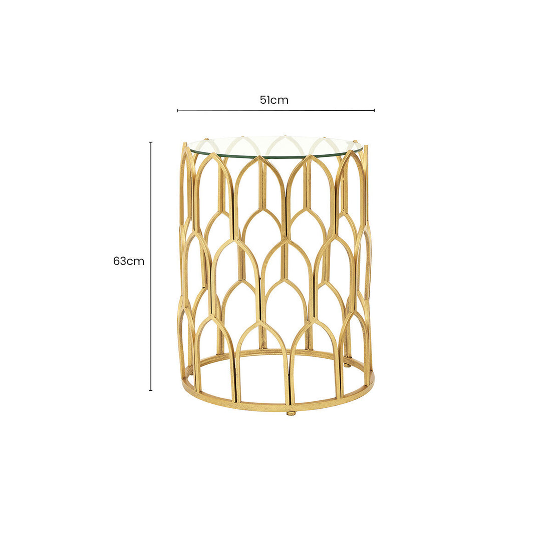 Gold Round Side Table with Geometric Design, Merlin
