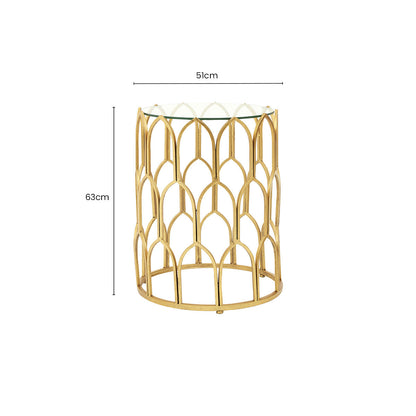 Gold Round Side Table with Geometric Design, Merlin