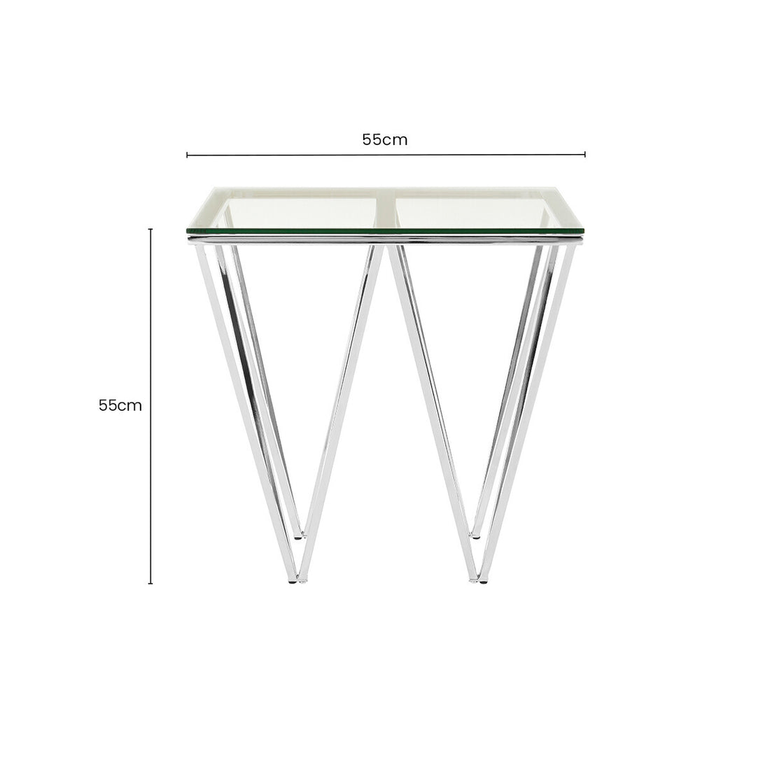 Clear Tempered Glass Coffee Table with Chrome Triangular Metal Legs, Allure