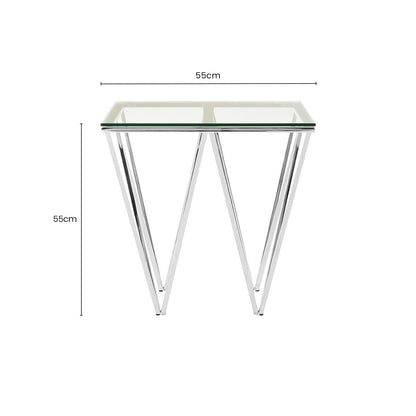 Clear Tempered Glass Coffee Table with Chrome Triangular Metal Legs, Allure