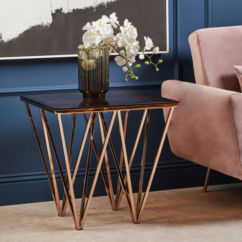Allure Rose Gold Prismatic Legs End Table