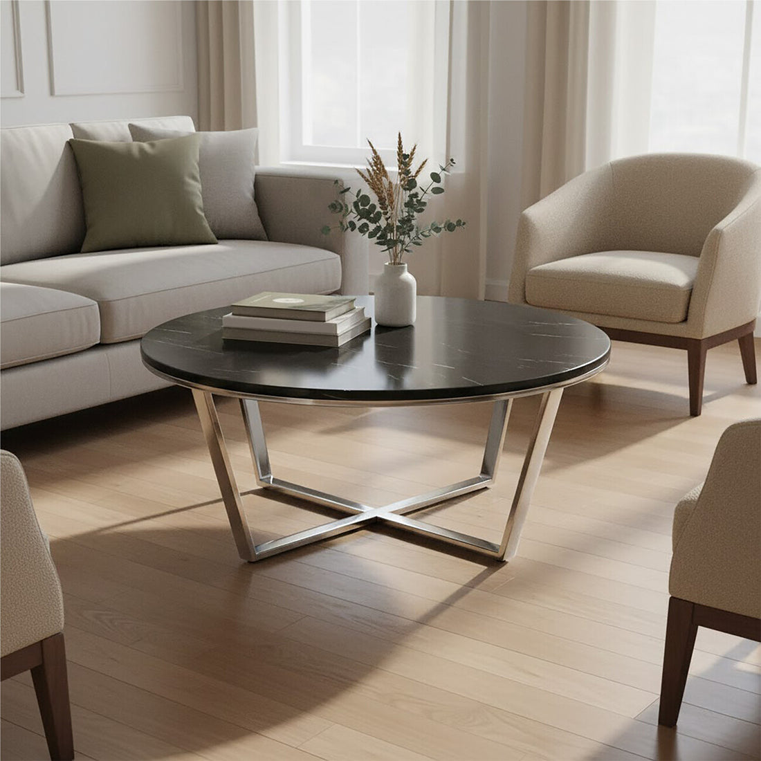 Allure Round Black Faux Marble Coffee Table - Image 6