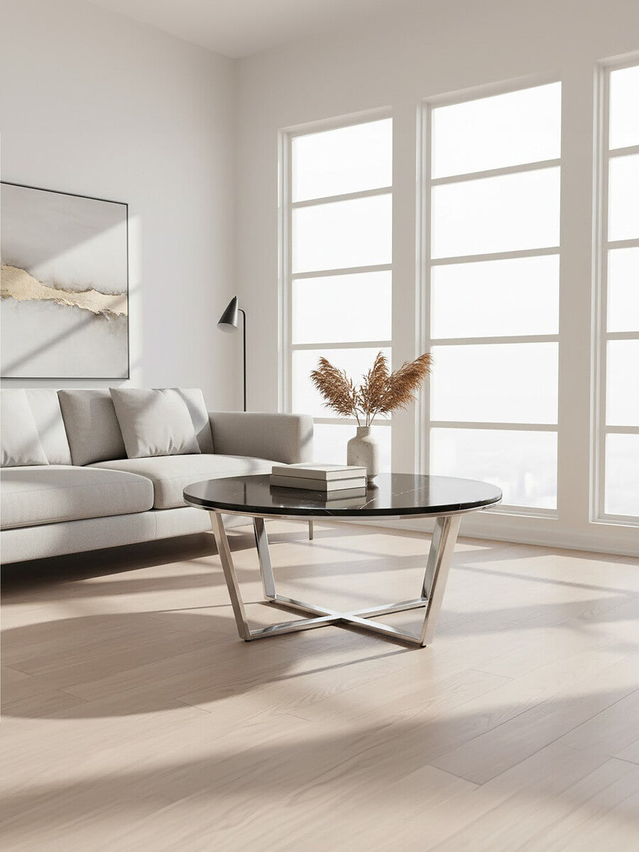 Allure Round Black Faux Marble Coffee Table - Image 7