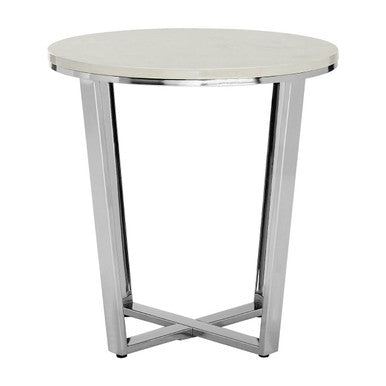 Allure Round White Faux Marble End Table - Image 3