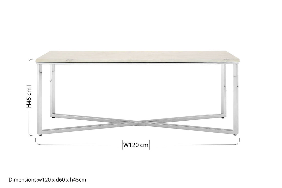 Allure White Faux Marble Chrome Coffee Table - Image 5