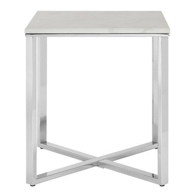 Allure White Marble and Chrome  Square End Table