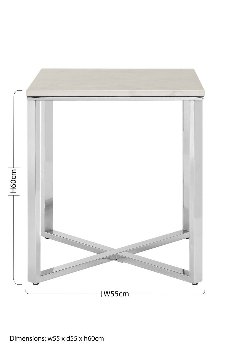 Allure White Marble and Chrome  Square End Table - Image 5