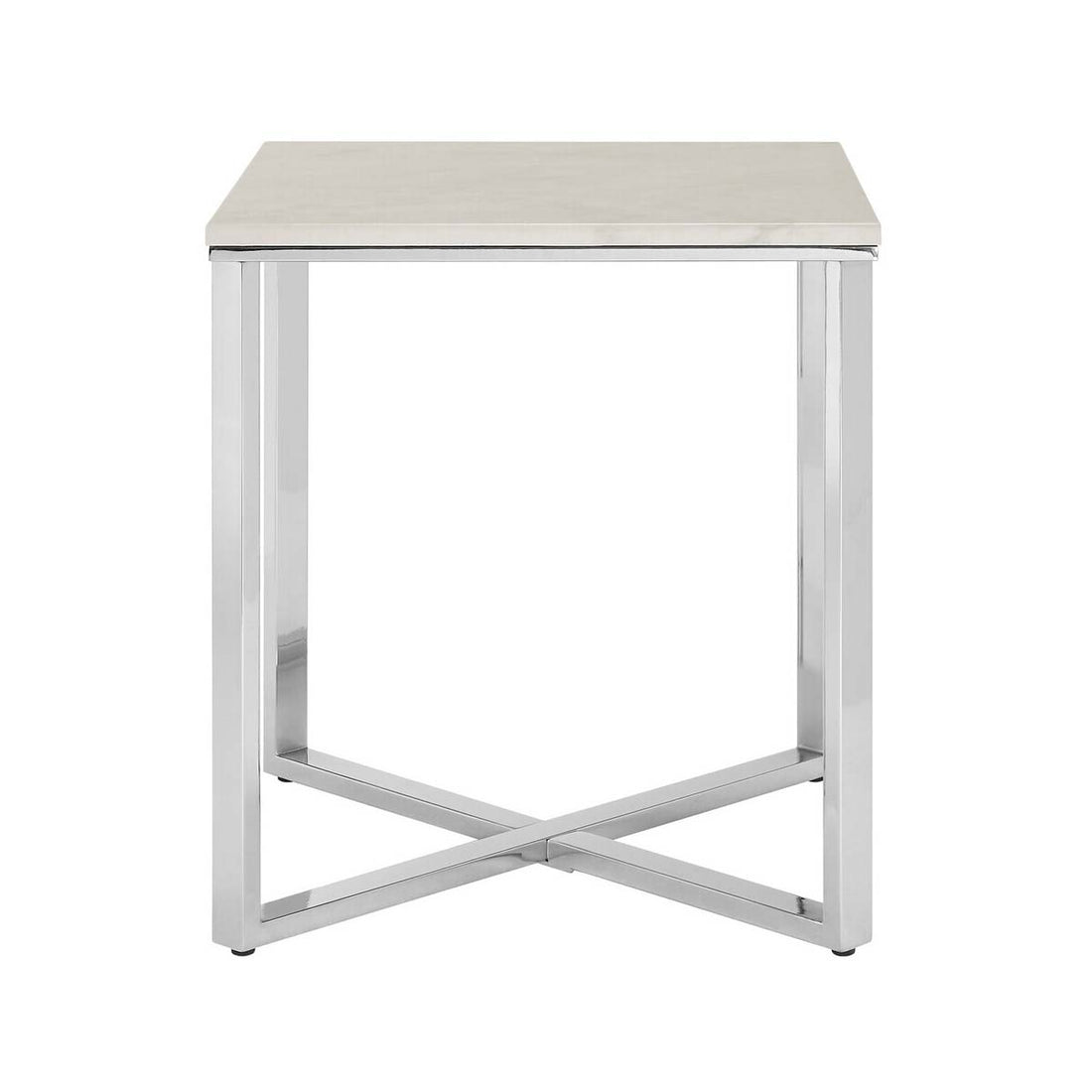 Allure White Marble and Chrome  Square End Table