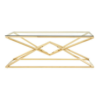 Gold geometric coffee table on a white background