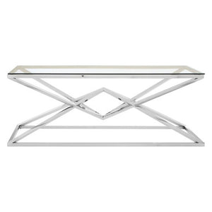 Allure Silver Finish Rectangular Coffee Table with Geometric Base