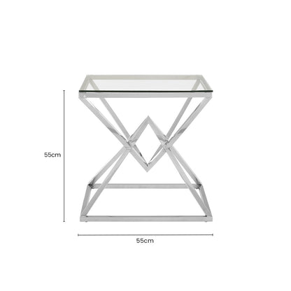 Silver Stainless Steel Base Square Coffee Table with Tempered Glass Top, Allure