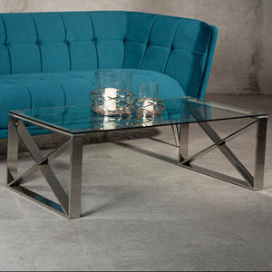 Allure Clear Glass Coffee Table with Silver Finish Legs