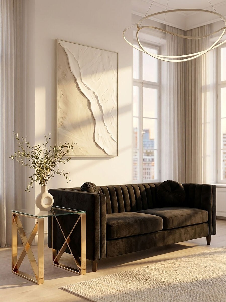 Champagne Gold Stainless Steel Cross Legs End Table with Tempered Glass Top, Allure