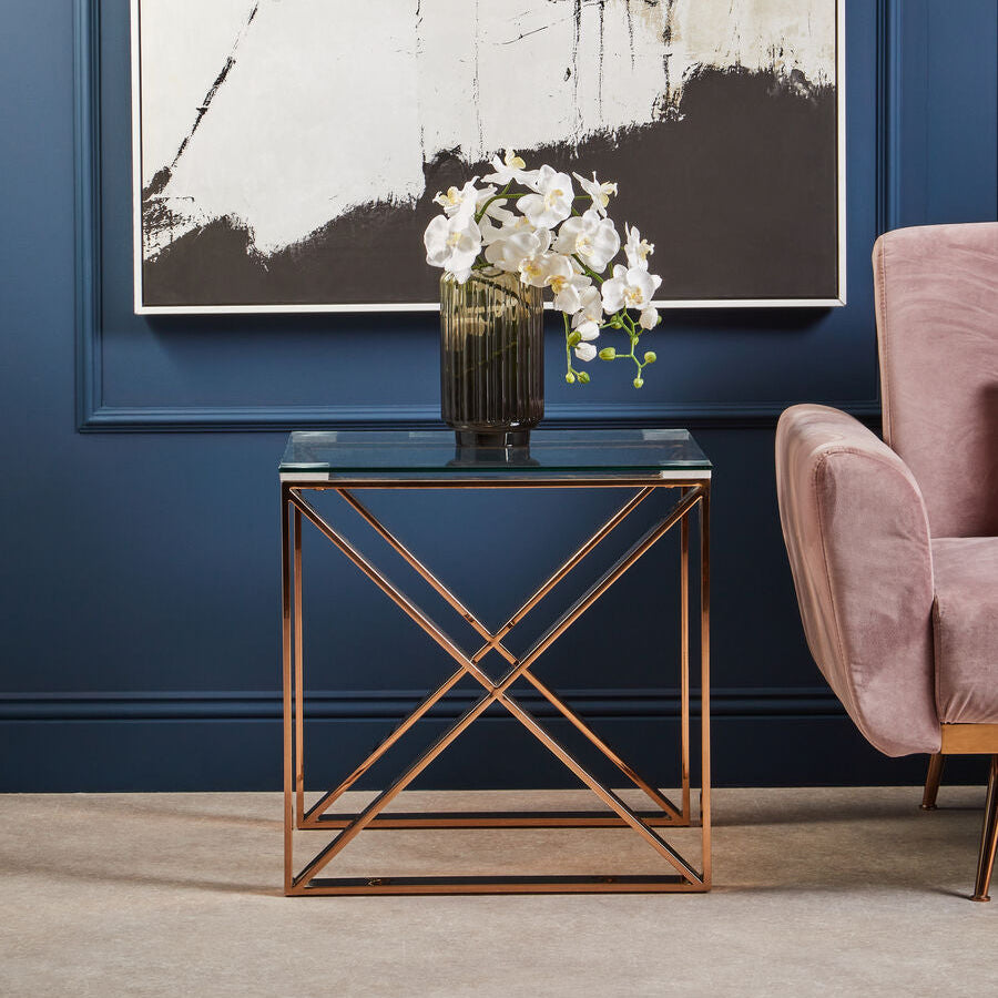 Allure Rose Gold Cross Legs End Table